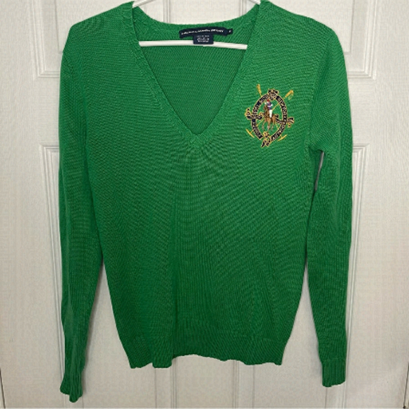Ralph Lauren Sweaters - RALPH Lauren Sport Vintage Green V Neck Pullover Sweater 100% Cotton Medium